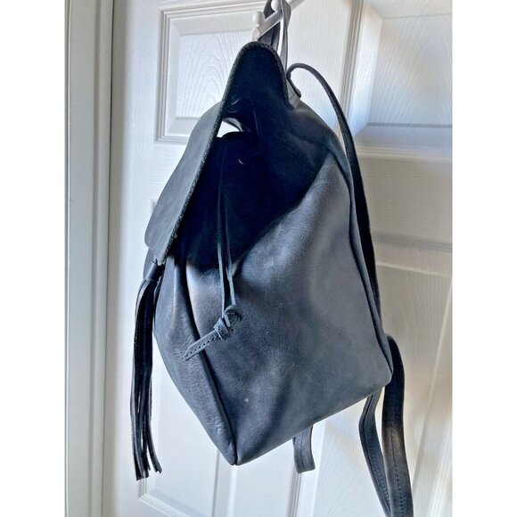 Hide & Drink  Stone Blue Leather Drawstring Bucket bag Backpack EUC - Picture 5 of 14